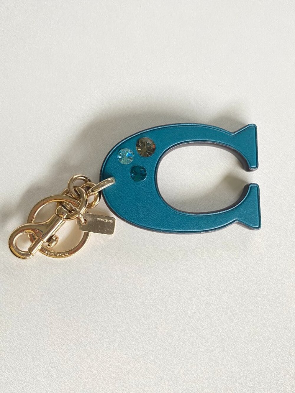 COACH Signature C Bag Charm Keyring Keychain Fob Dogleash Clip Teal Green